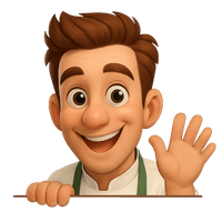 Sjef de chef kijkt blij mee vanuit de modal
